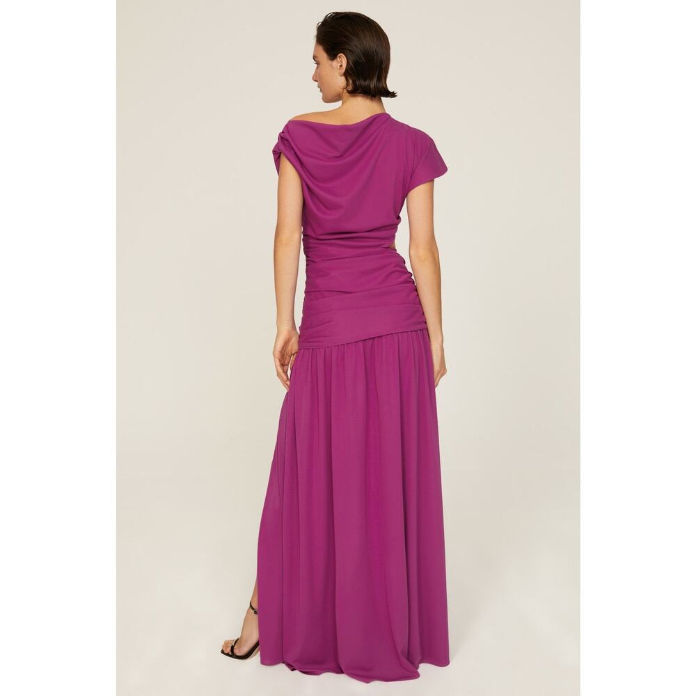 Tanya Taylor Nami Purple Asymmetric Boat Neck Draped Cap Sleeve Gown Size 2 - Picture 3 of 16